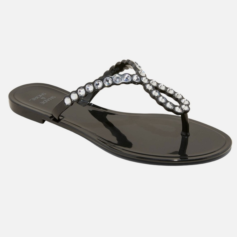 Shade & Shore Black Rhinestone Sandal Flip Flops